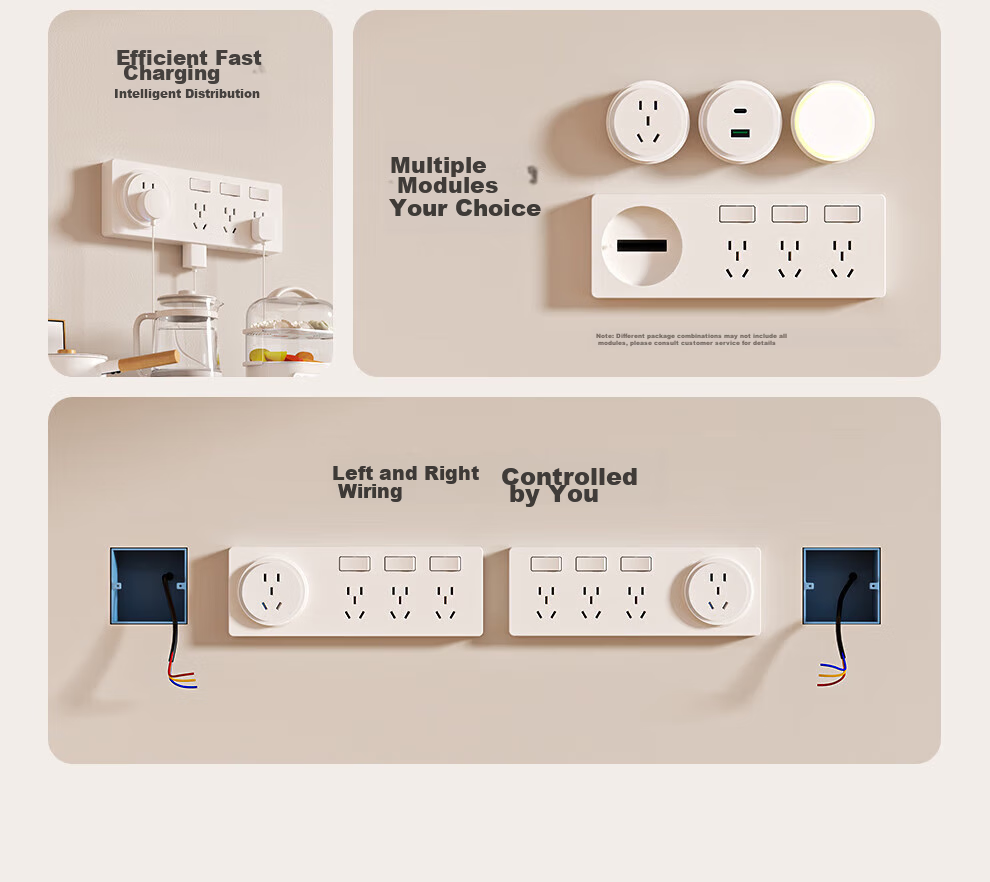 AUX 86-Type Expandable Socket with Switch Panel, Surface-Mounted Expansion Power Strip Converter, Multifunctional Power Strip, Gray, Four Outlets, Five-Hole, 10A 2