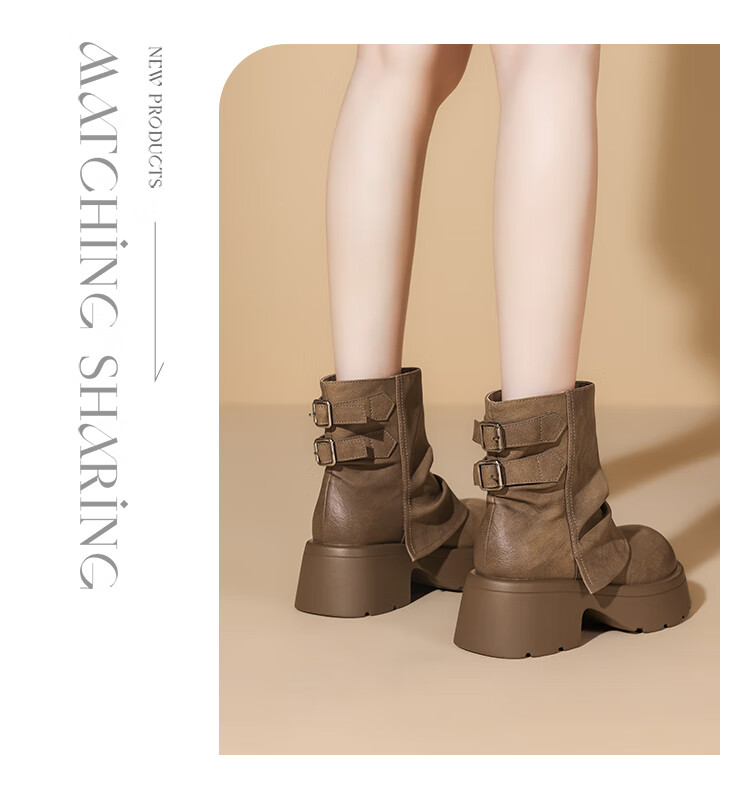 Josiny Platform Fashion Boots Women 2025 Autumn Winter New Stylish Mallard Short Boots British Style Martin Boots Yellow Brown Size 37 10