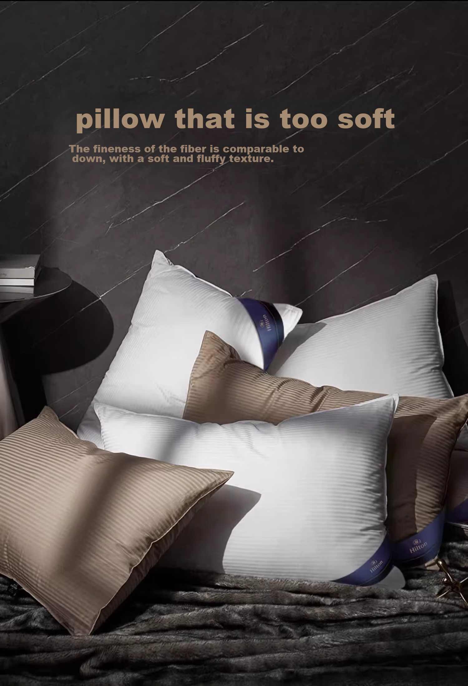 Canasin Pillow [Hilton Comfort Pillow], Antibacterial Adult Neck Support Home Pillow, 48*74cm, Champagne 9