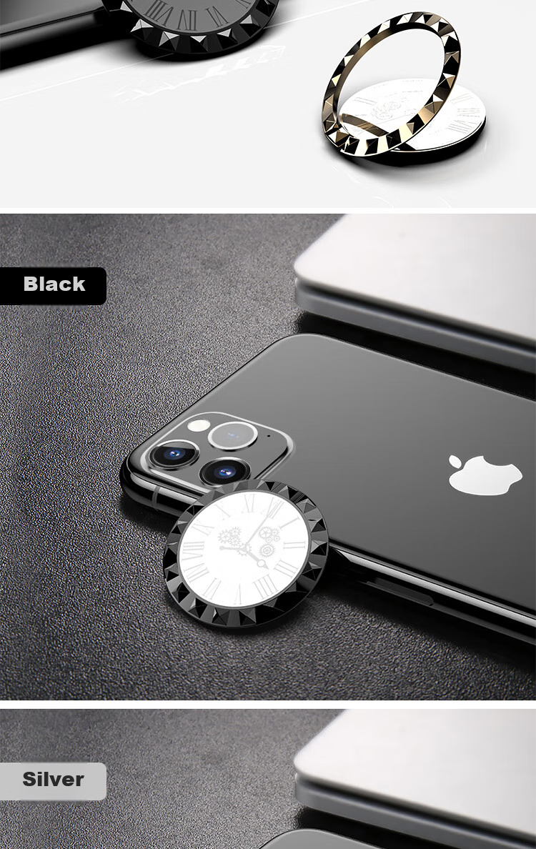 ESCASE Phone Ring Holder Desktop Stand Ultra-Thin Wristband Clip Lazy Ring Compatible with Car Magnetic Mount for Apple Huawei Xiaomi Universal Obsidian Black 13