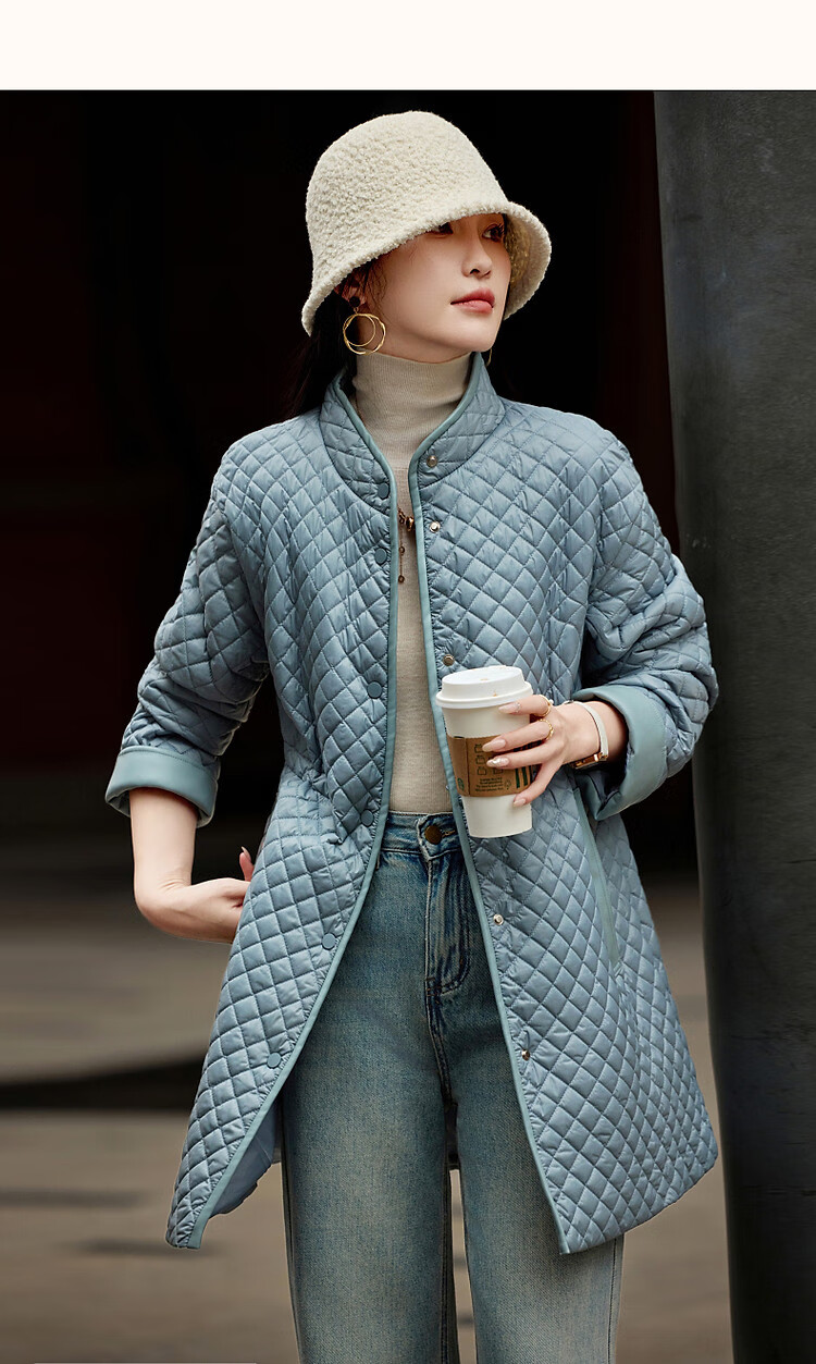 Dme [Quilted Diamond-Patterned Cotton Coat] Winter Stand-Collar Loose Drop-Shoulder Anti-Chafe Padded Jacket for Women, Mid-Length Style, Black, Size M 22