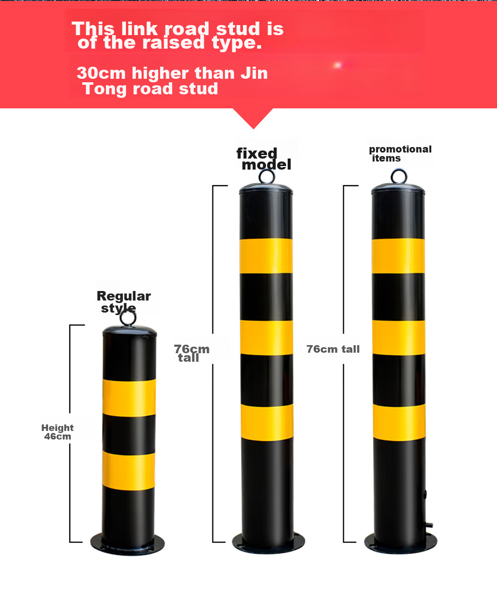 QL Steel Pipe Warning Post, 75cm Isolation Road Bollard, Vehicle Barrier, Crash Barrier, Crystal Grid Reflective Post, Fixed + Screws 1