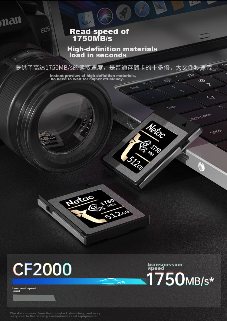 Netac 512GB CFexpress Type B Memory Card CF2000 Series Read 1750MB/s Mirrorless Fuji Canon Nikon Compatible 8K Video Memory Card CF Card 3