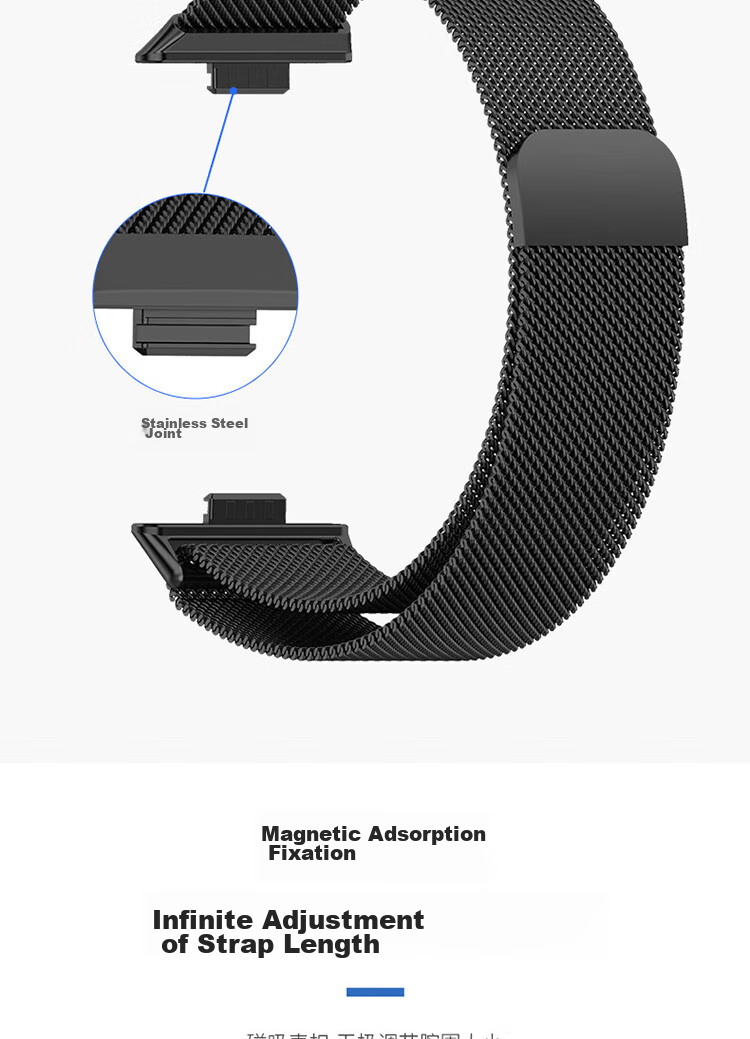 ESCASE Compatible with Huawei Watch Fit5 Strap, Fits4 Pro/fit3 Milanese Loop, Stainless Steel Waterproof Wristband, Magnetic Clasp, Breathable And Comfortable, Black 10