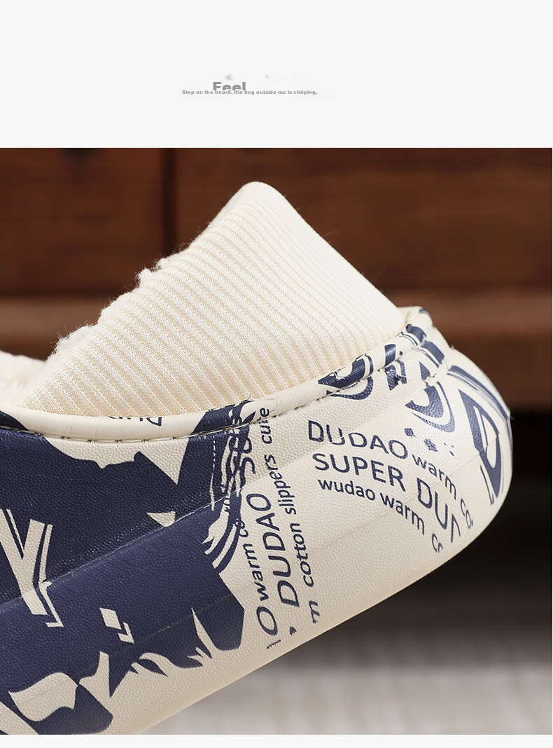 GUOLUOFEI National Trend Cotton Slippers for Men And Women, Outdoor Waterproof Non-Slip Indoor Thick-Soled Fleece-Lined Closed-Toe Cotton Shoes, Gray And White, Size 44-45 15