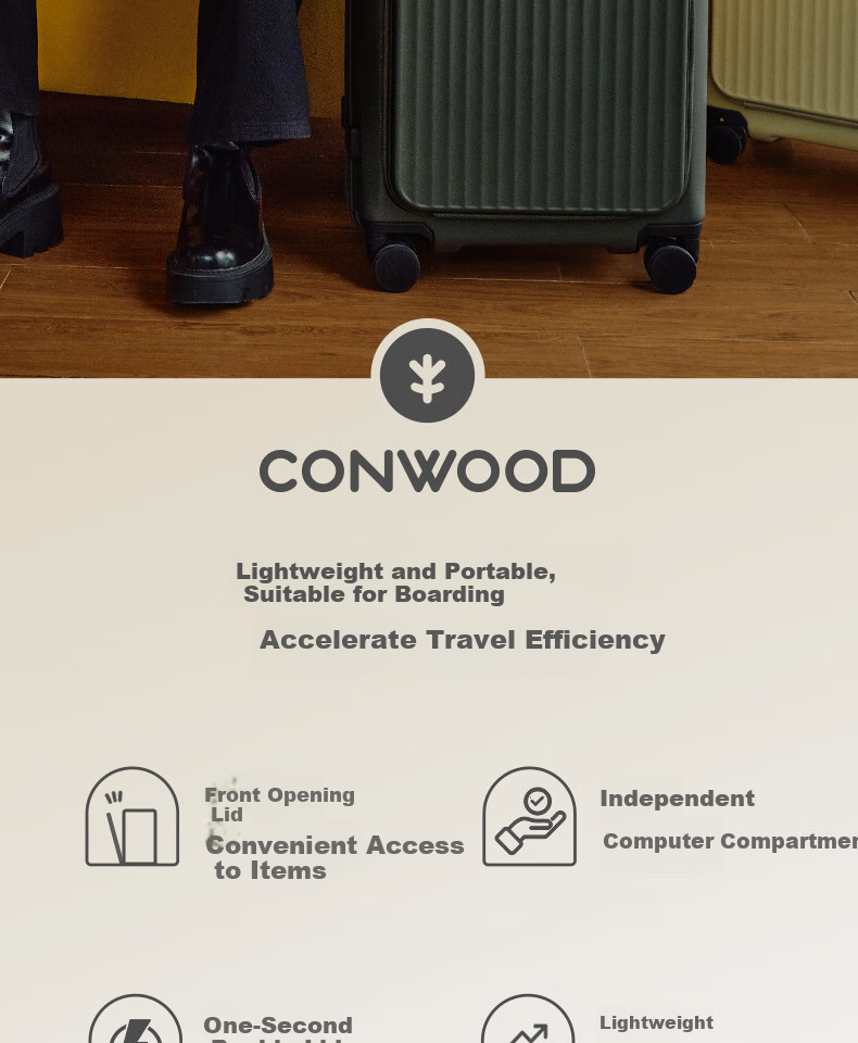 CONWOOD MEGA Series Front-Opening Carry-On Luggage Laptop Case Trolley Suitcase PC290F+, Olive Green, 20 Inches 2