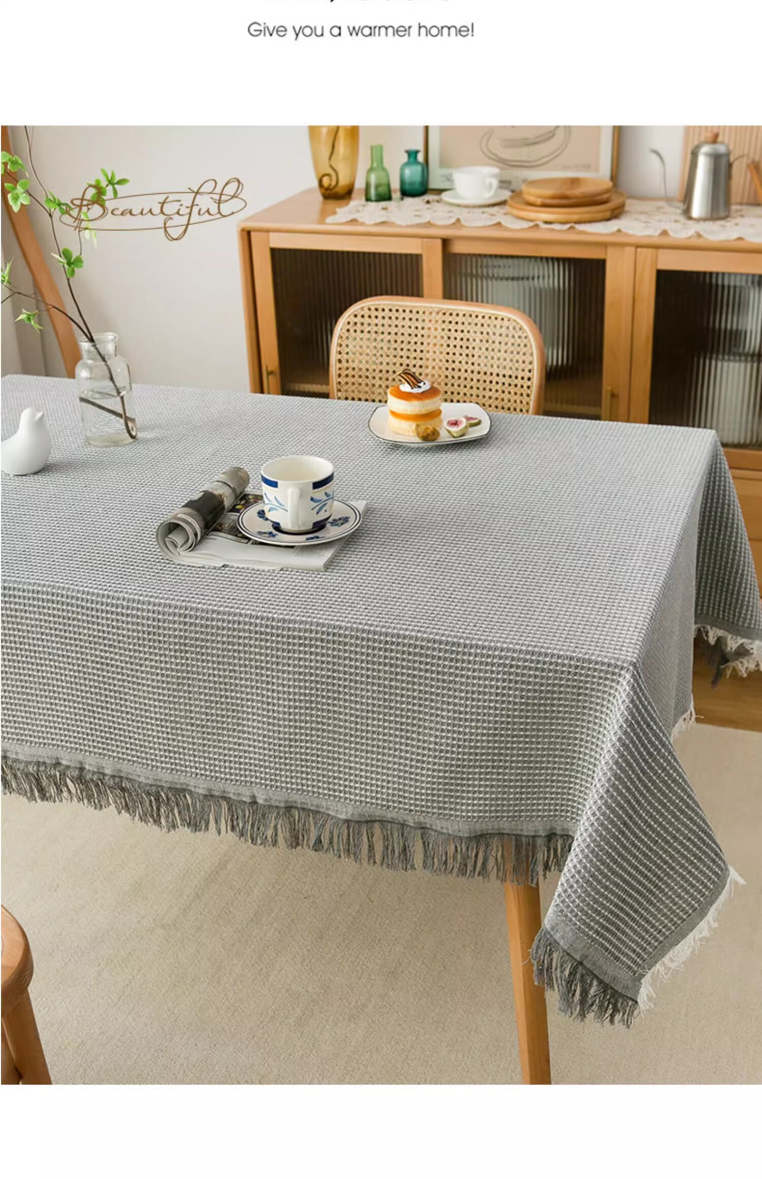 AVIVI Rectangular Cotton And Linen Tablecloth, Coffee Table Cover, Dining Table Mat, Desk Cover, Dust-Proof Cover, 130*180 Beeswax Patter 3