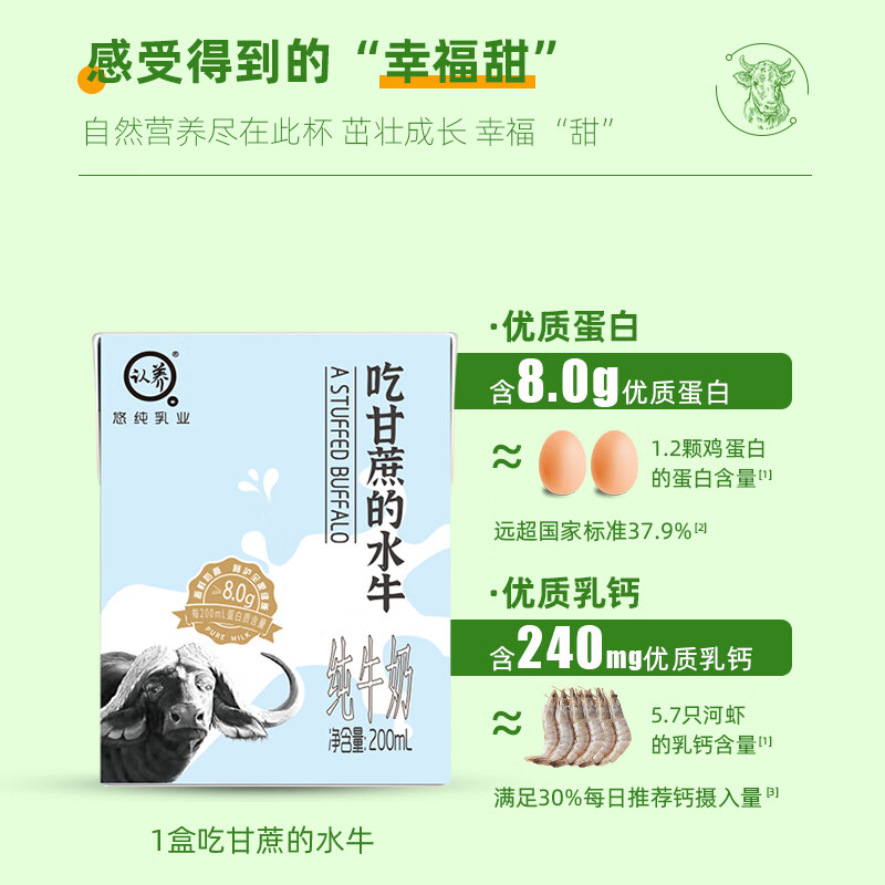 认养水牛奶儿童 早餐奶 吃甘蔗的水牛 纯牛奶200ml*16盒