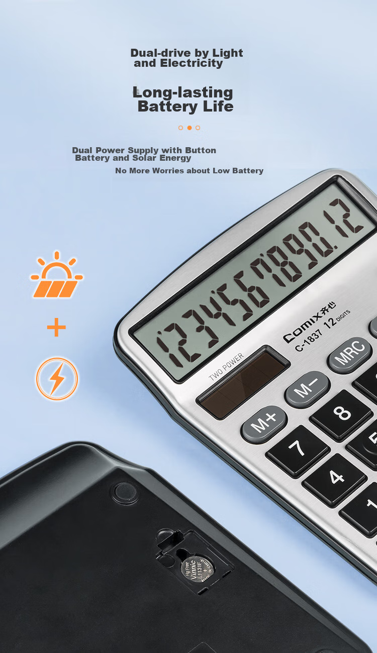 COMIX Desktop Office Calculator, 12-Digit Large Screen Voice Calculator, Office Stationery Supplies, Black, C-9680 3