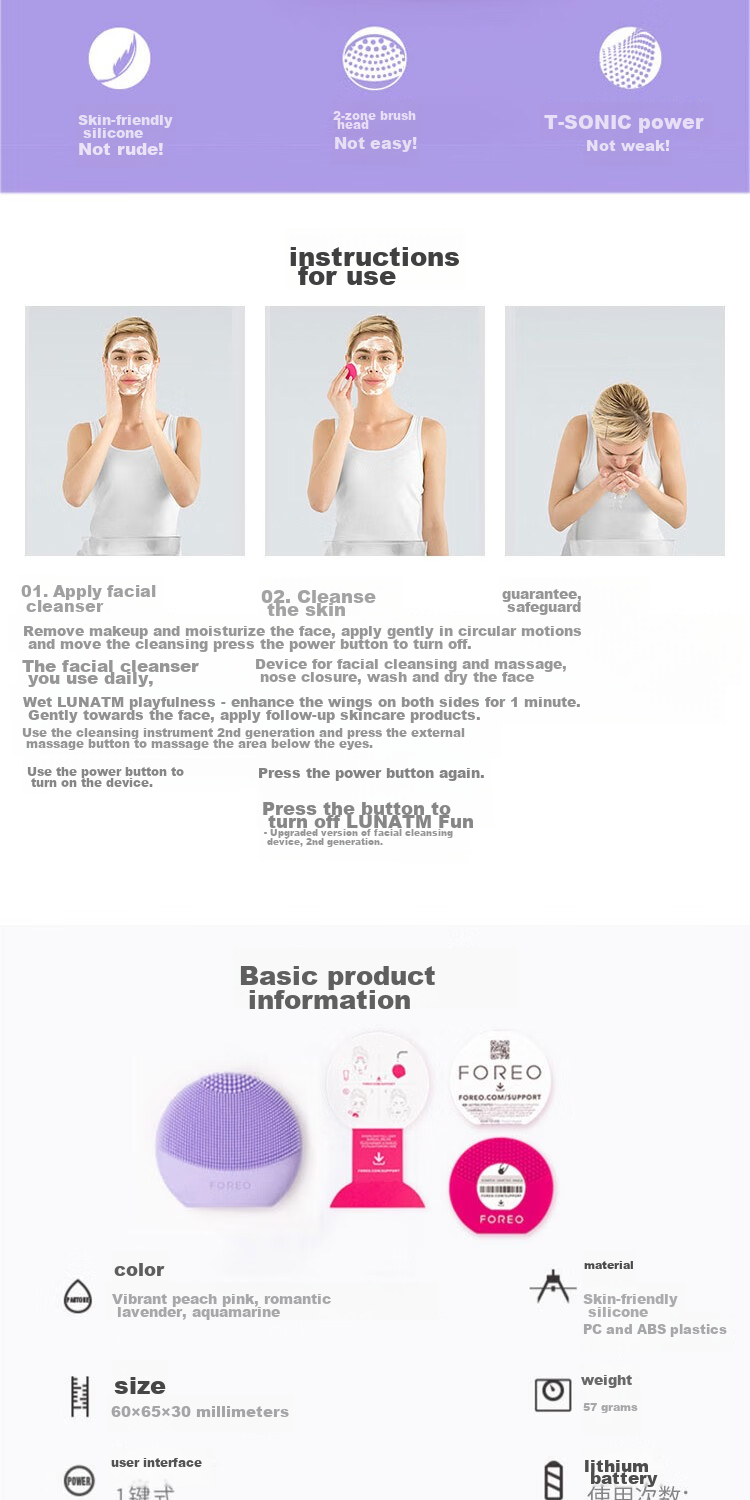 FOREO Luna Facial Cleansing Device LUNA Play Plus2 Enhanced Edition Electric Facial Cleanser, Gentle Cleaning, Romantic Pink-Purple, Non-Rechargeable 5