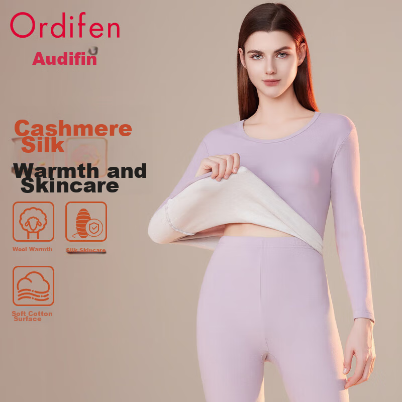 Ordifen [Cashmere And Silk Thickened Set] Winter Women's Thermal Underwear Base Layer Autumn Top And Pants Set, Purple, M
