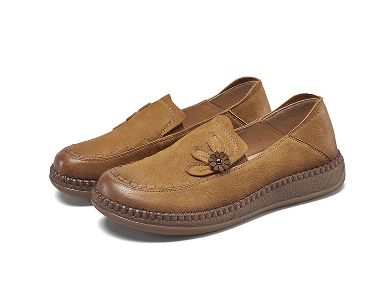 Yierkang Women's Slip-On Soft-Soled Shoes for Middle-Aged And Elderly Mothers, Commuter Leather Shoes 29635W Brown 39 7