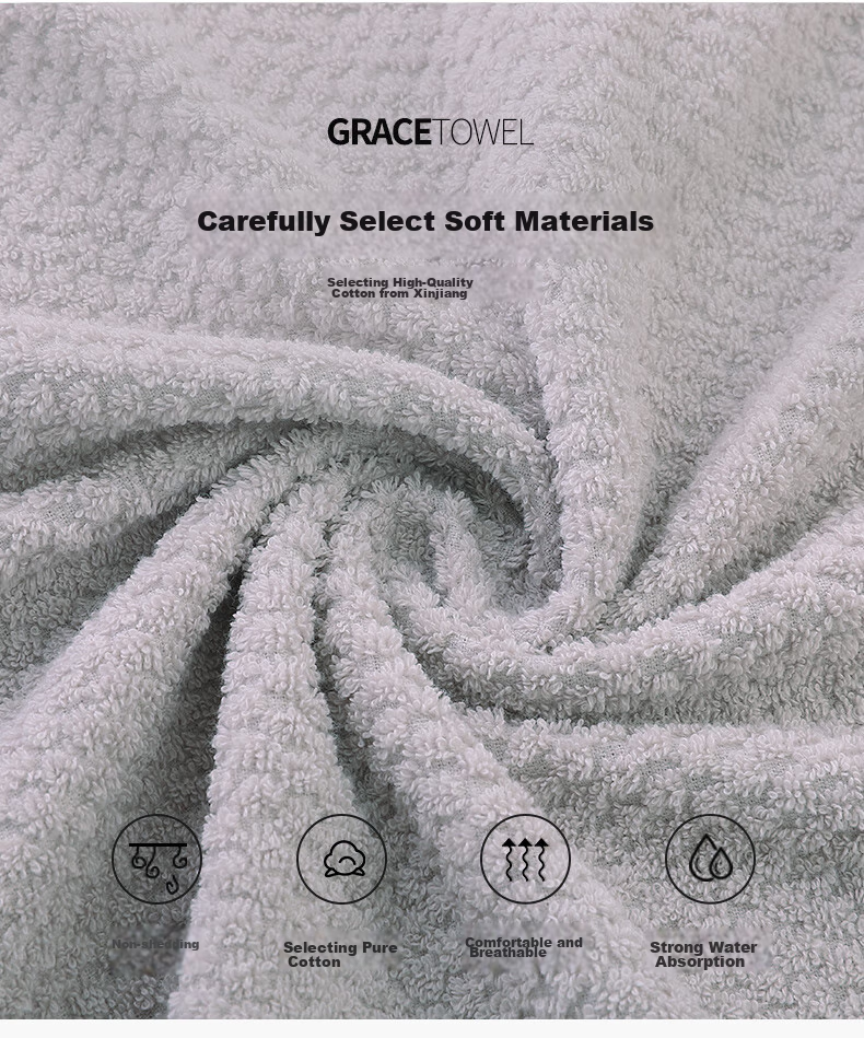 Grace Bath Towel Set for Home Use, Class A Pure Cotton, 1 Bath Towel + 2 Towels Combo Pack, Adult Men And Women Soft Absorbent All-Cotton, White 4