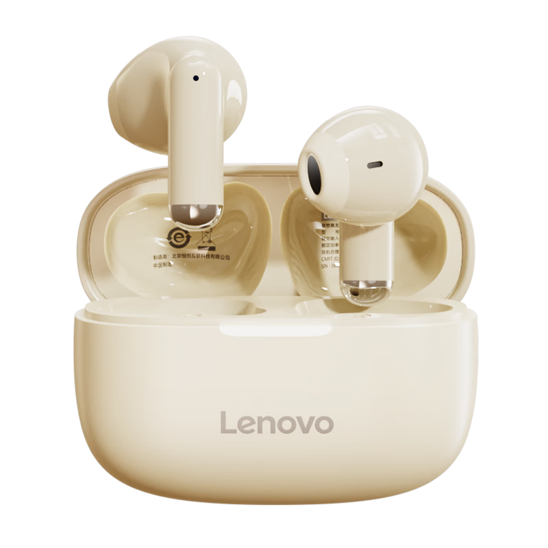 Lenovo True Wireless Bluetooth Earbuds, Semi In-Ear Headphones, Music Sports Gaming Headphones with Bluetooth 5.4, Ultra-Long Battery Life, High-Definition Sound Quality, EA110 Moon Rock White