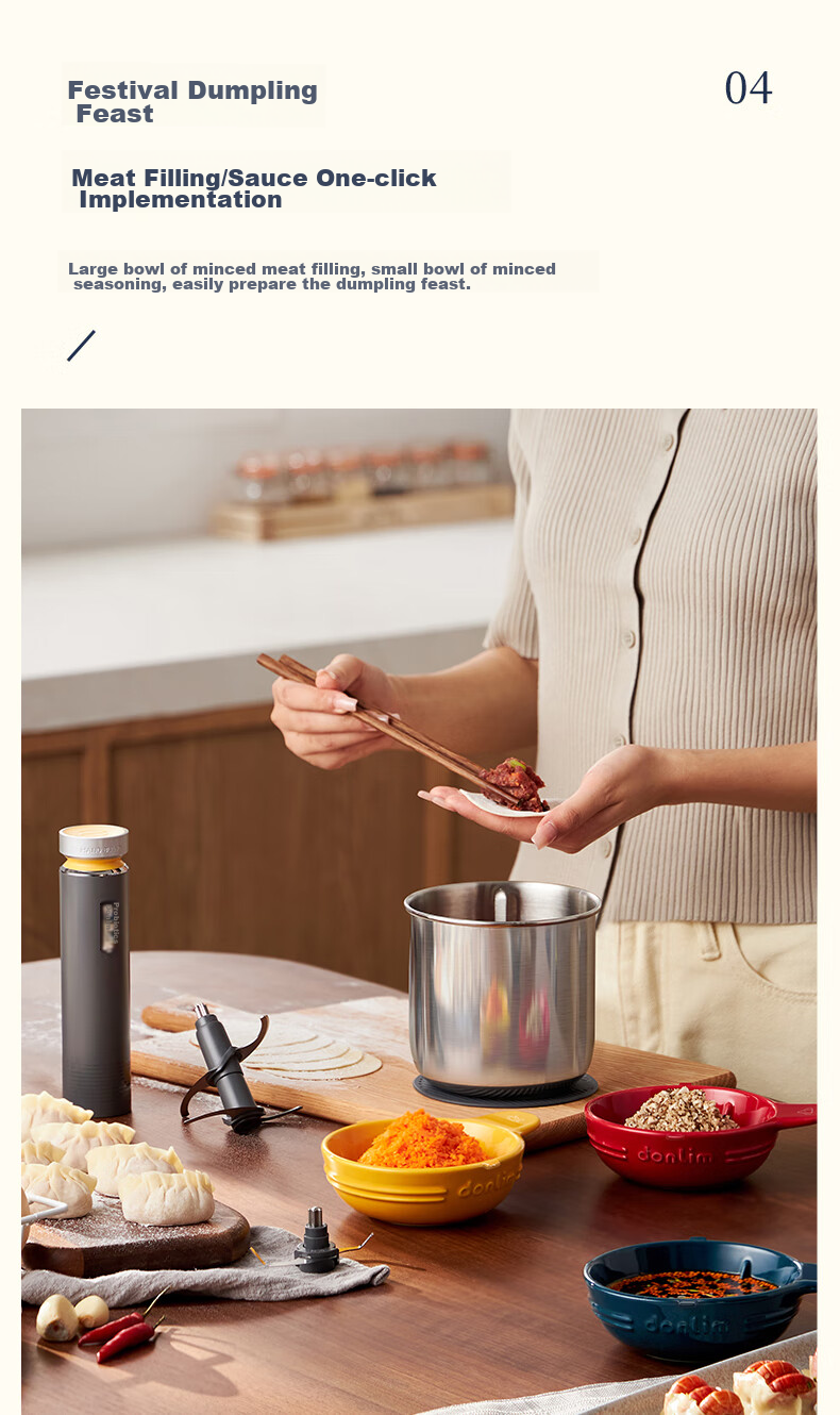 Donlim Meat Grinder Home Set Seasoning Machine Electric Baby Food Processor Multi-Functional All-In Mincer And Chopper DL-5028 Stainless Steel 11