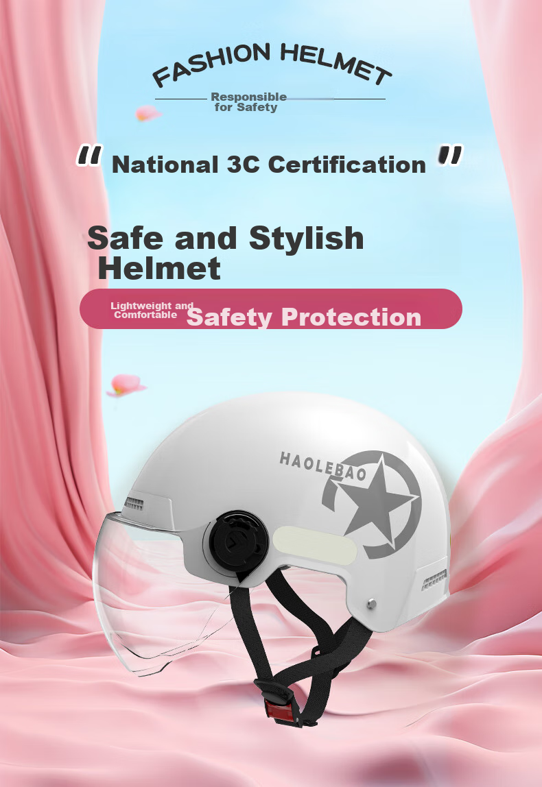 Haolebao New National Standard Class A 3C Certified Electric Bicycle Riding Helmet, Adult Universal Sun Protection And Rain Protection Harley Lightweight Half Helmet, Bright White 2