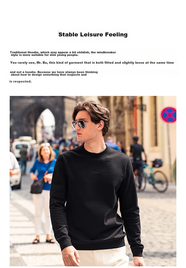 Mr.Bu Celebrity Style Crew Neck Pullover Men's Sweatshirt Autumn Winter Long Sleeve T-Shirt Base Layer Top Slate Black 3XL (190) 5