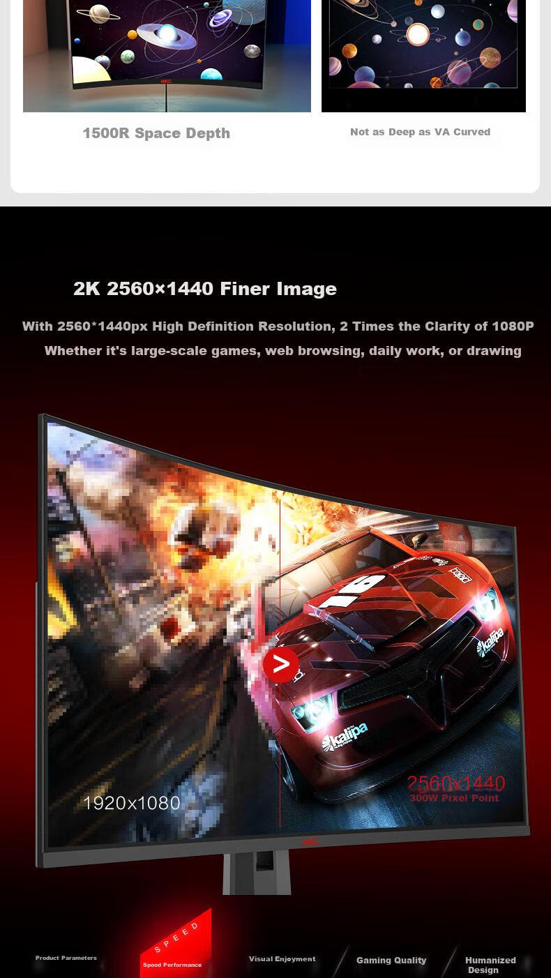 HKC 27-inch 2K 300Hz Hardware Low Blue Light 1500R Curved HVA Fast LCD HDR400 Gaming Monitor HDMI 2.1 Falcon SG27QEC 4