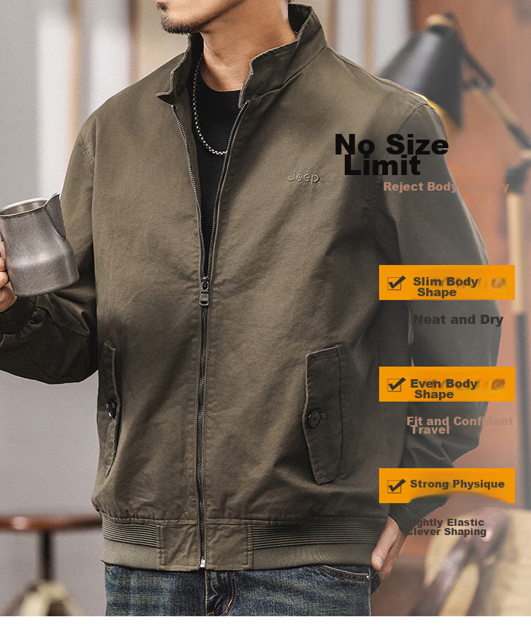 JEEP Men's Jacket, Spring And Autumn Stand-Collar Jacket, Loose-Fitting Trendy Casual Clothing for Men, Army Green, Size L 8