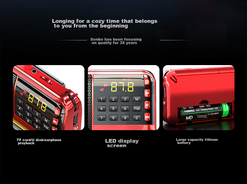 SAST V30 Black, Radio for Elderly, Rechargeable, Portable, Card-Insertable, Pocket-Sized, Mini Personal Radio, Campus Broadcasting, FM Tuning, Digital Player 2