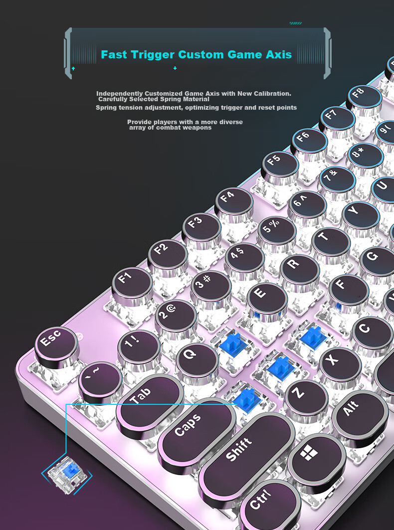 EWEADN TK950 Wireless Bluetooth Punk Mechanical Keyboard And Mouse Set, Wired Tri-Mode, for Office And Gaming, Computer Laptop, Blue Switch Retro Peripherals, 104 Keys, Pink with White Backlight 3