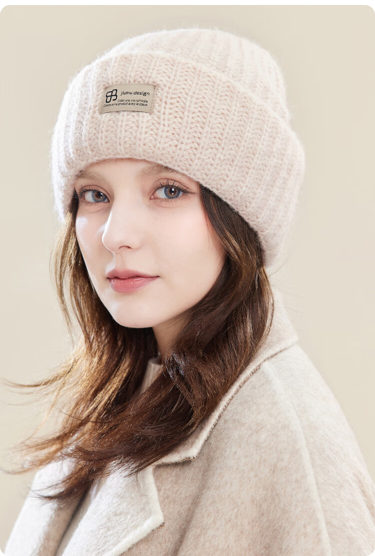 JIUMU Pure Wool Warm Knit Hat, Autumn And Winter Knitted Cap, Cold Hat, Winter Hat, Outdoor Ear Protection Cold-Resistant Cap for Women in Winter 13