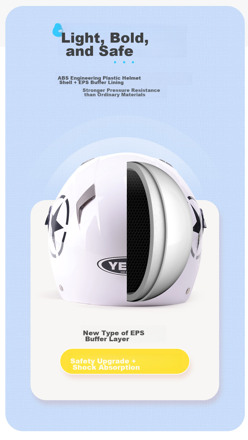 YEMA 3C Certified 329S Electric Motorcycle Helmet, Summer Dual-Lens Half Helmet for Men And Women, Sun Protection Safety Helmet, One Size Fits All, White with Clear Long Visor 9