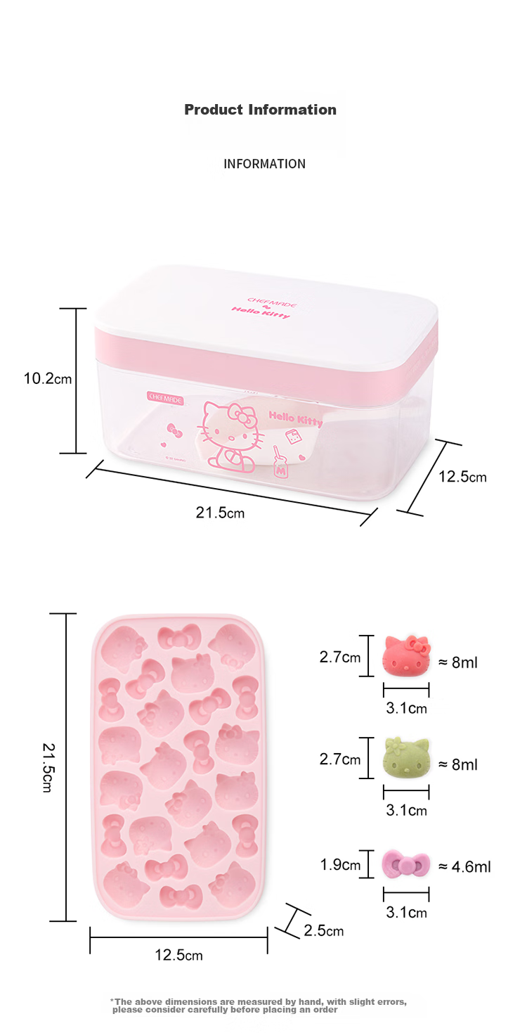 Xuechu Ice Cube Mold, HELLOKITTY Cartoon Silicone Ice Maker, with Lid, Food Storage Container, Ice Cream Mold 17