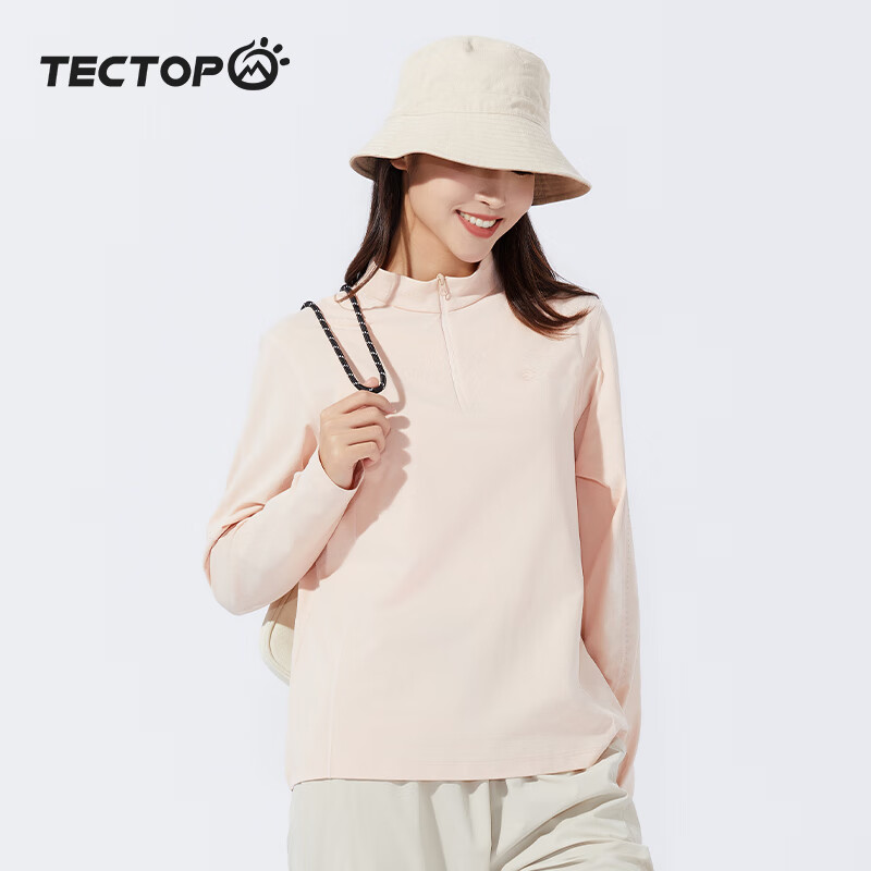 TECTOP Couple's Long-Sleeve Top, Lightweight Round Neck Sports Breathable T-Shirt 2422140TX Women's Thin Misty Pink 2XL