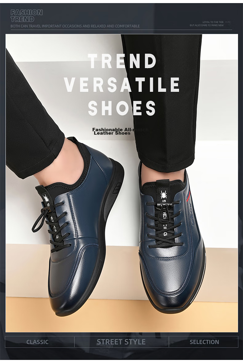 SPIDER KING 2026 Summer Casual Leather Shoes, Men's Sneakers, Men's Business Soft Leather Shoes, Blue, Size 41 5
