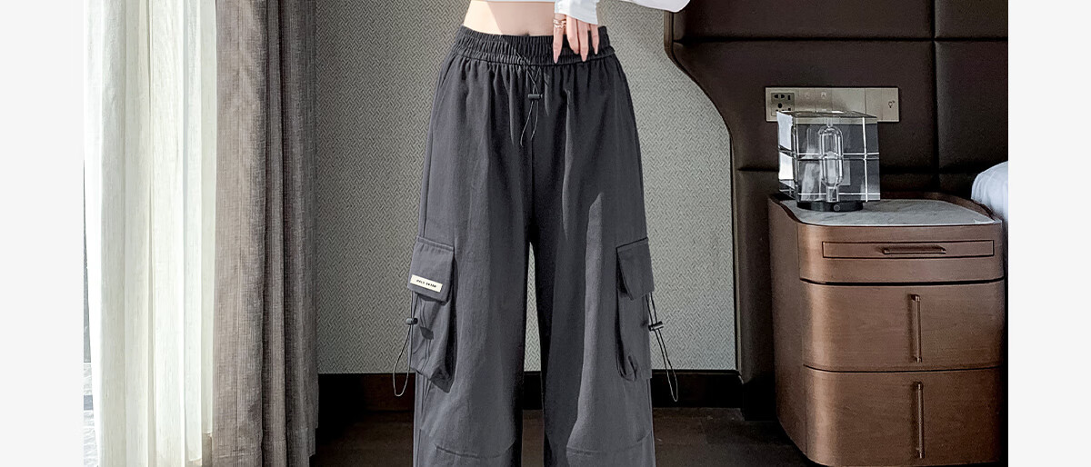 Halo Queen Women's Casual Pants, American-Style Breathable Loose Cargo Pants, High-Waisted Draping Parachute Pants H13KK2711 2