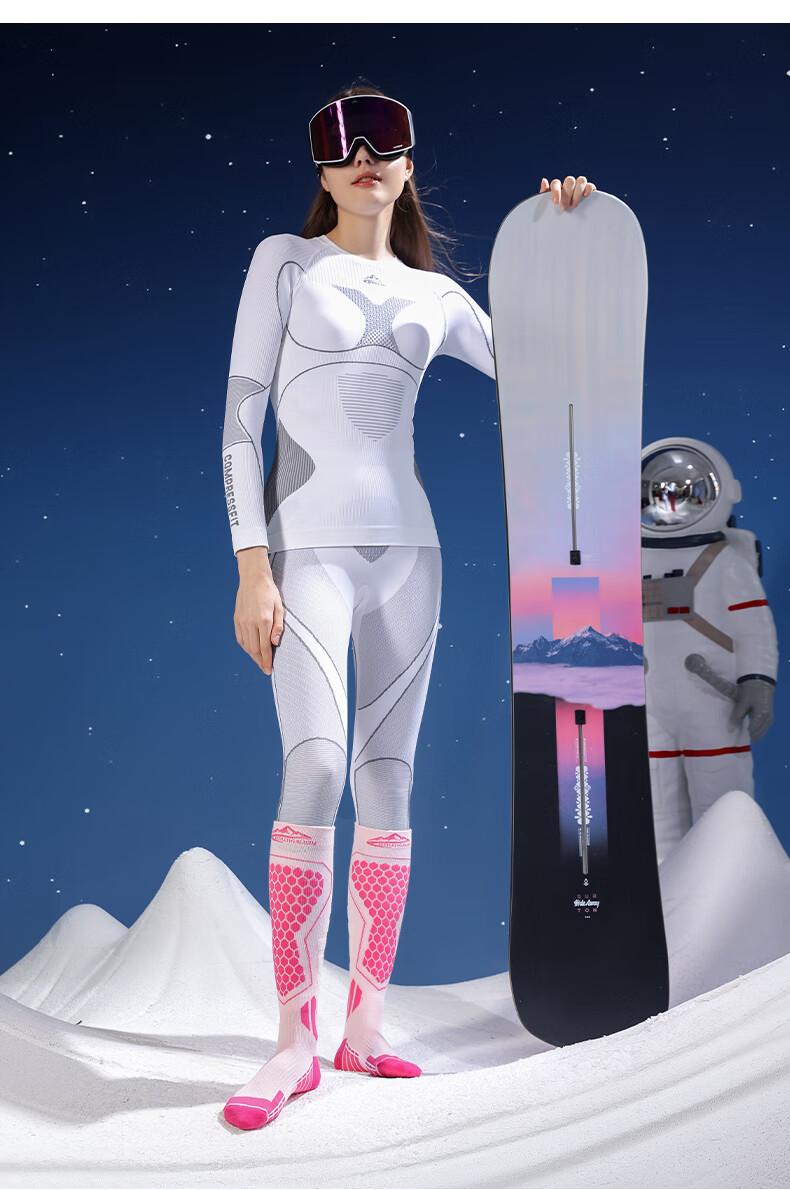 GOLOVEJOY Professional Ski Socks Merino Wool Women's Winter Warm Compression Socks White Gray Size S (35-39) 6