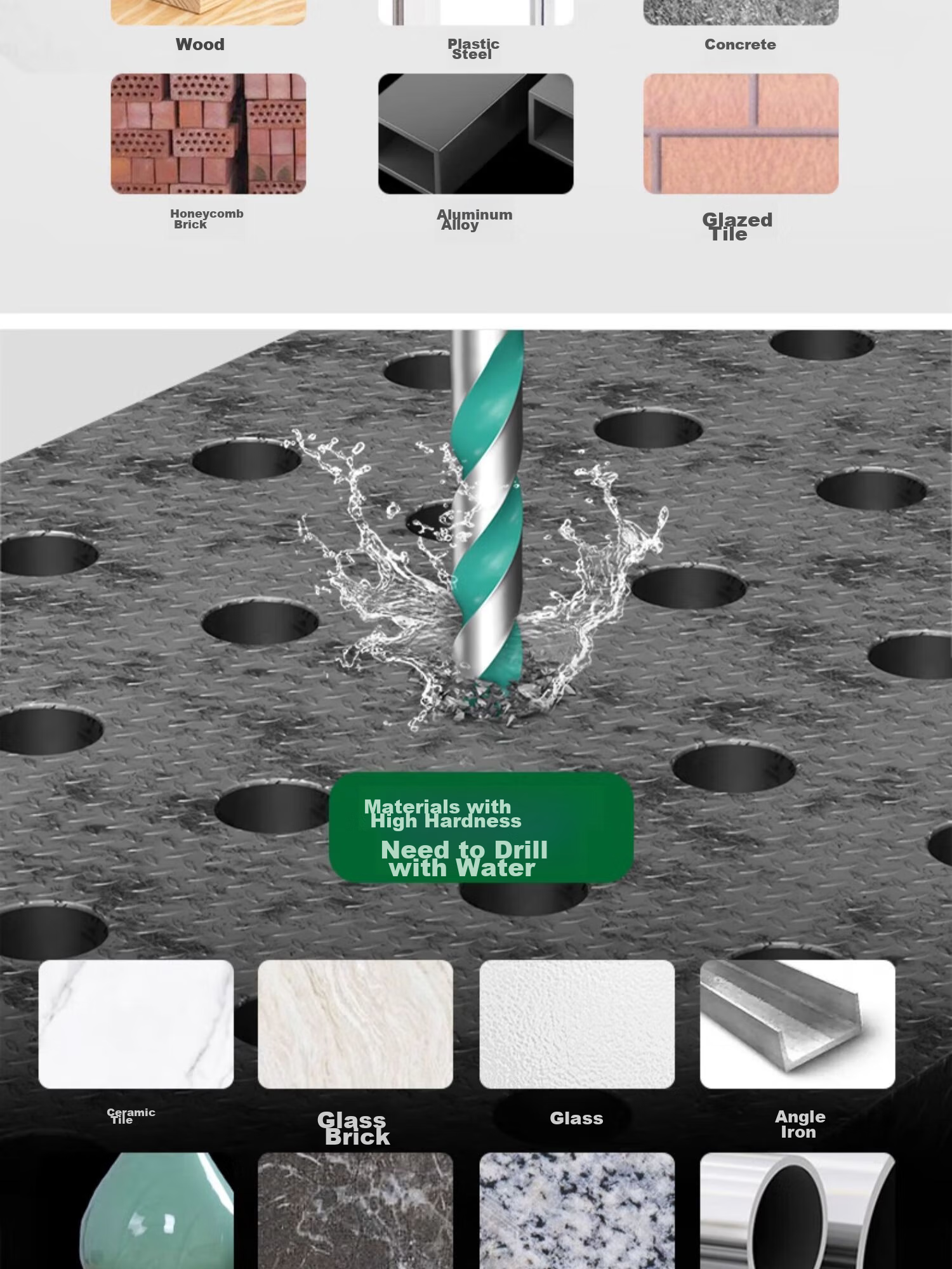 GREENER Ceramic Tile Drill Bit, Concrete Cement Marble Impact Drill Bit, Hand Electric Drill Alloy Bawang Drill, 2 Pieces Each of 6+8mm 13