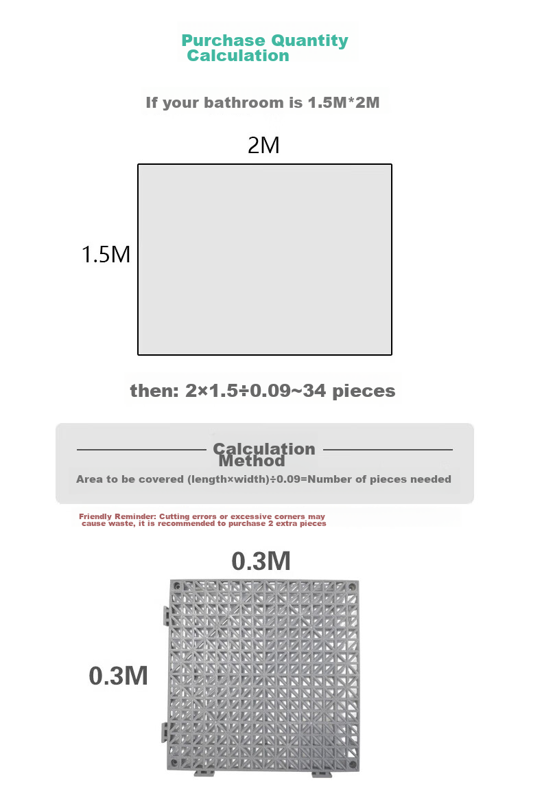 DIYIN Interlocking Bathroom Mat, Non-Slip Shower Mat, Toilet Foot Pad, Hollow Water-Resistant Mat, Gray (Set of 4) 8