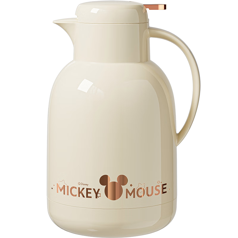 Dishini Insulated Thermos, Household Hot Water Kettle, Thermal Flask, Warm Bottle, Glass Inner Liner, Push-Button Type, 2L, Cream White Gold