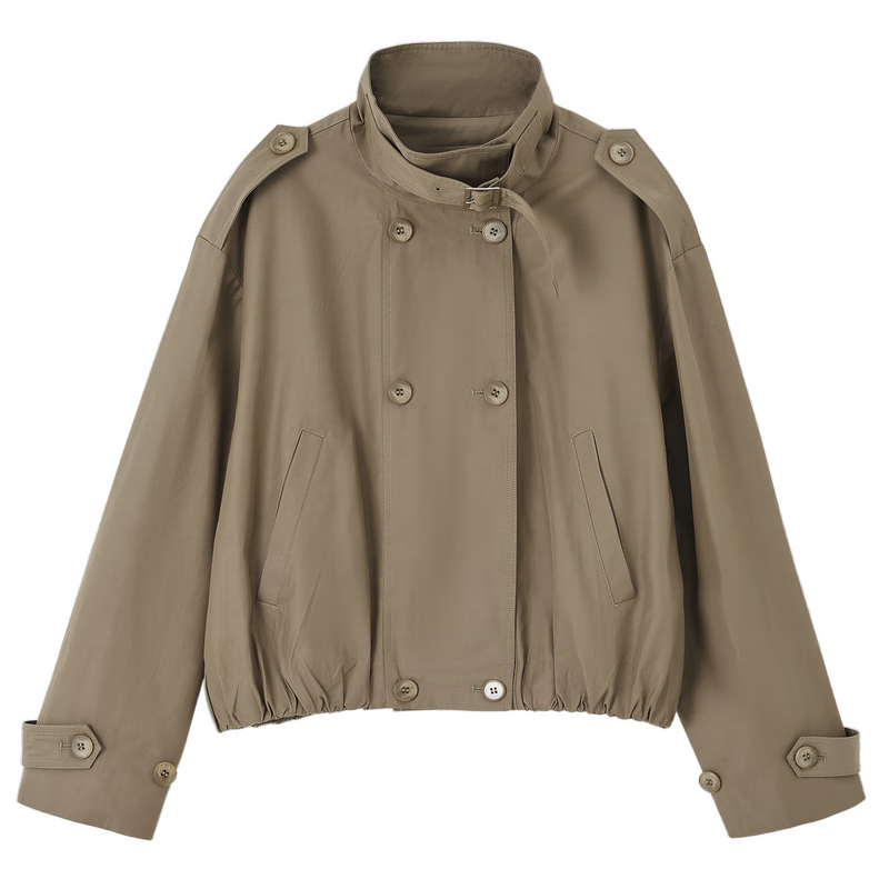 Demana Reversible Collar Autumn Casual Relaxed Cloud Cotton Double-Breasted Loose Short Women's Trench Coat