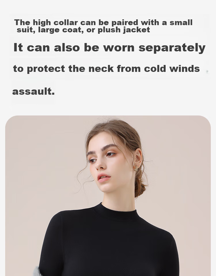 MiiOW Tech Heated Thermal Underwear Women Acrylic Cashmere Autumn High Neck Base Shirt Gray 17