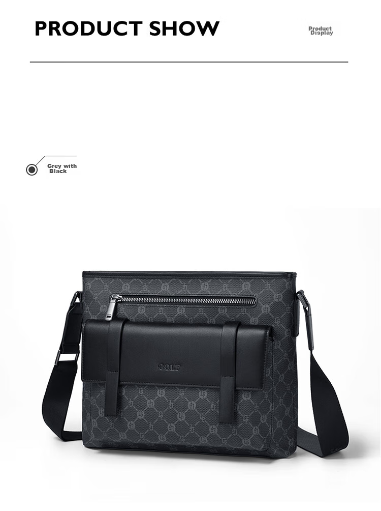 GOLF Shoulder Bag, Men's Crossbody Bag, Large Capacity IPad Pro Phone Bag, Water-Resistant Business Commuter Bag for Me 15