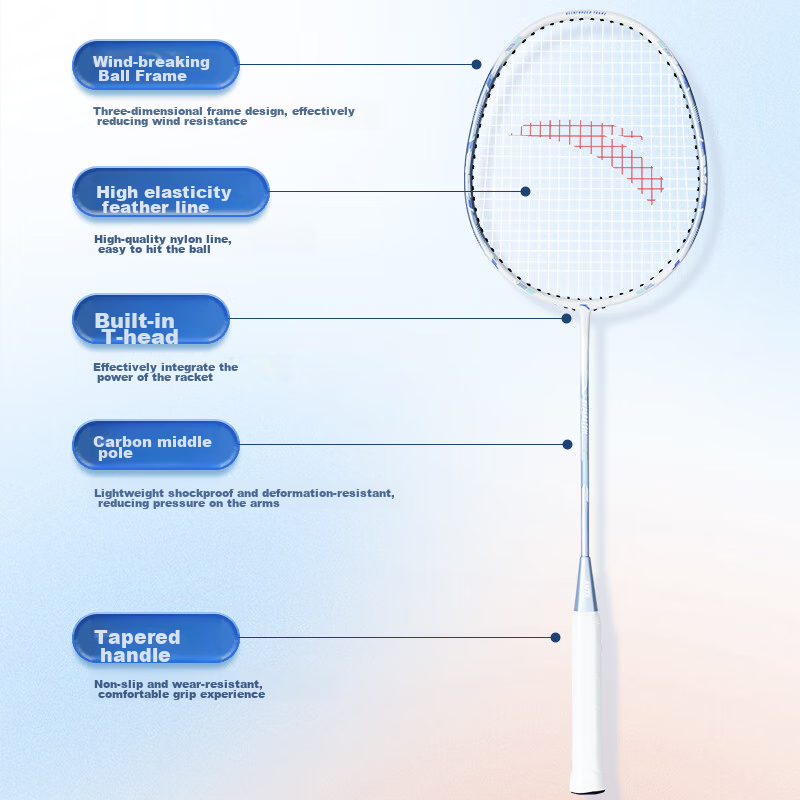 ANTA Professional Carbon Fiber Badminton Racket, Ultra-Light And Durable, Single Racket for Competition, Versatile Badminton Racket, Blue 637-2