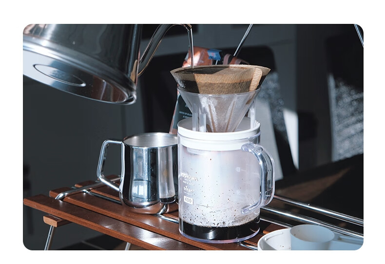 YOSHIKAWA Outdoor Japanese Imported Brown Pour-Over Coffee Sharing Cup Set 400ml with Lid, Exclusive Filter Cup And Spoo 3