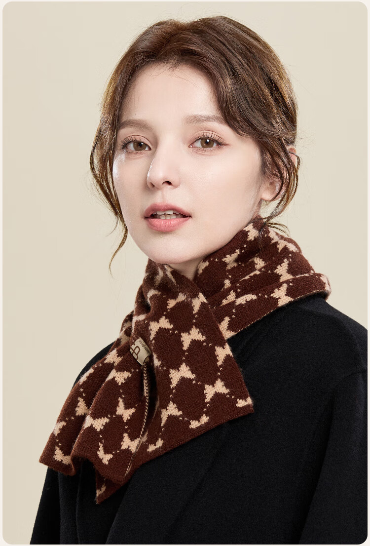 JIUMU Pure Wool Scarf for Women, Autumn And Winter Ladies' Warm Neck Warmer, Lightweight Neck Protection Short Scarf for Women in Winter 15