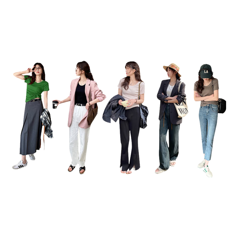 LangSha Women's T-Shirt, Summer Lightweight, Slimming Round Neck, Ribbed Solid Color, Versatile Base Layer, Breathable Casual Short Sleeve