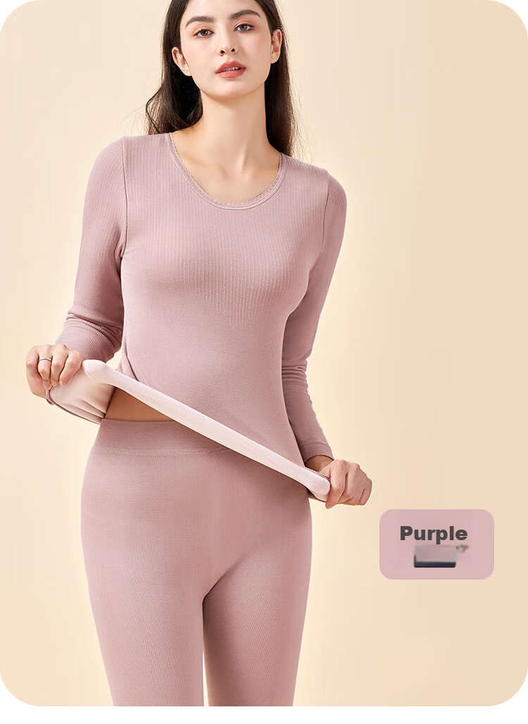 LangSha Thermal Underwear Women's Set, Thickened And Fleece-Lined Base Layer, Slim-Fit Body-Shaping Autumn Top And Pants, Double-Layer Cold-Proof for Autumn And Winter 16