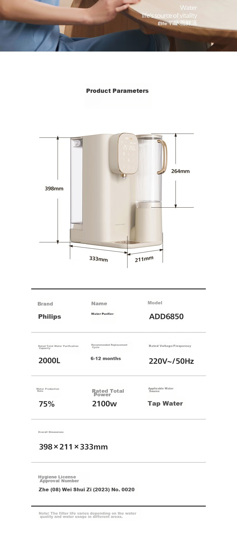 PHILIPS Water Purifier, Desktop No-Installation Instant Hot Drinking Water Machine, Integrated Heating And Drinking Water Purifier, RO Reverse Osmosis Strontium-Rich Mineral Water ADD8638/93 17