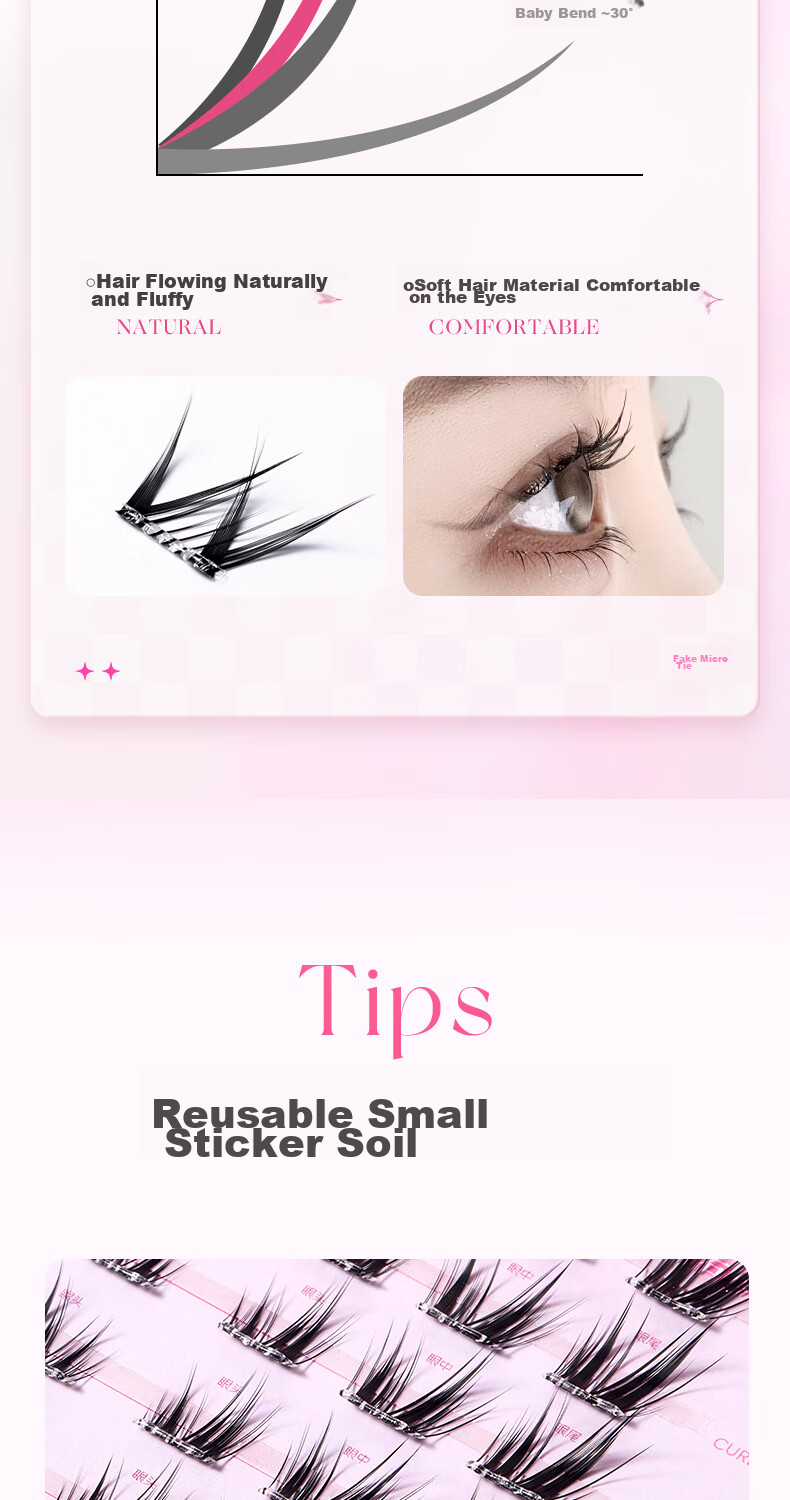 Lishu Cat Series Glue-Free False Eyelashes, Natural-Looking Single Cluster Segmented Eyelashes for Women, Princess Style Glue-Free Version, 48 Clusters 12