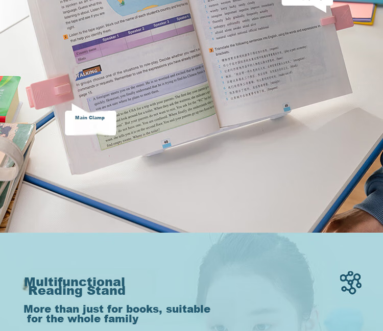 Deli Multifunctional Reading Stand, Extendable Foldable Portable Book Holder, Children's Posture Correction Book Clip, Student Back-To Stationery, Birthday Gift for Boys And Girls 14
