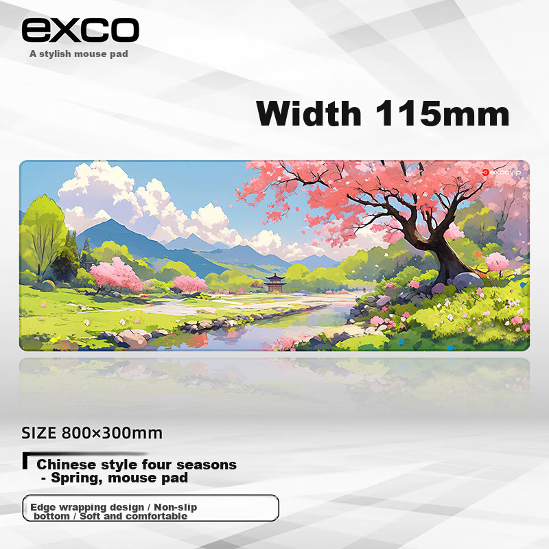 EXCO Chinese Style Four Seasons Mouse Pad, Extra Large Desk Mat, Computer Desk Office Gaming Cartoon E-Sports Anime Edge-Locked Keyboard Pad, 800*300mm, Spring 0290 2