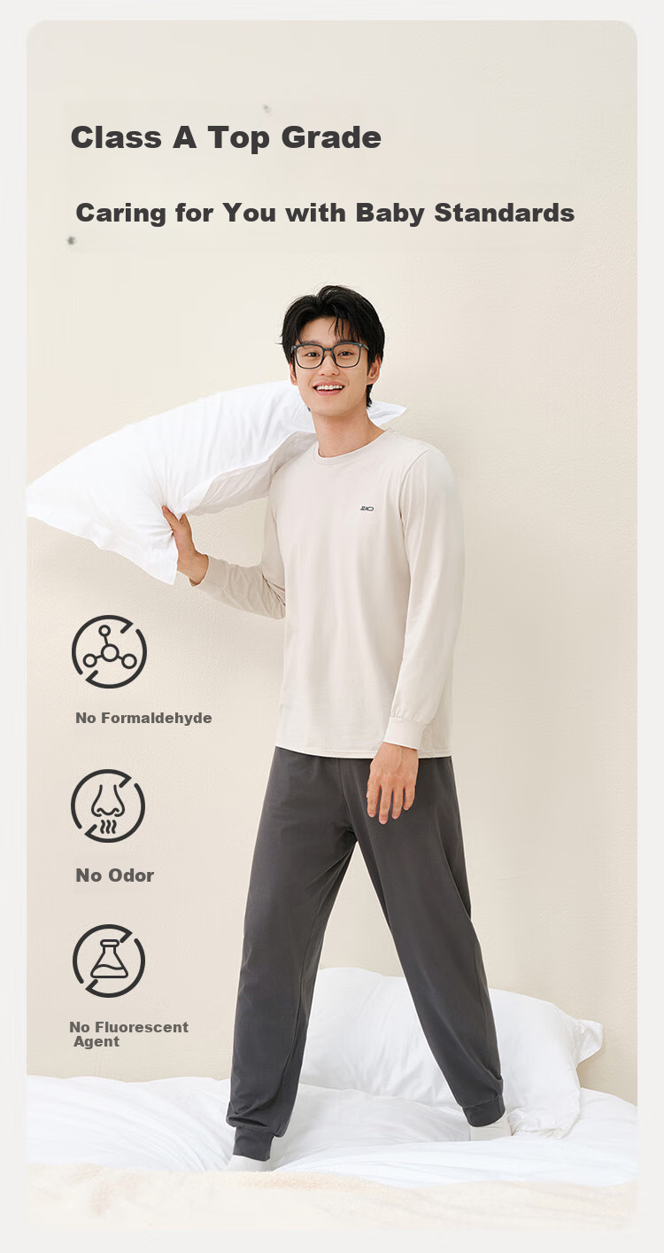 JD Original [Tiansi Cotton] 10A Antibacterial Pajamas for Men, Autumn And Winter Men's Sleepwear, Cotton Quick-Dry Round Neck Men's Loungewear M 7