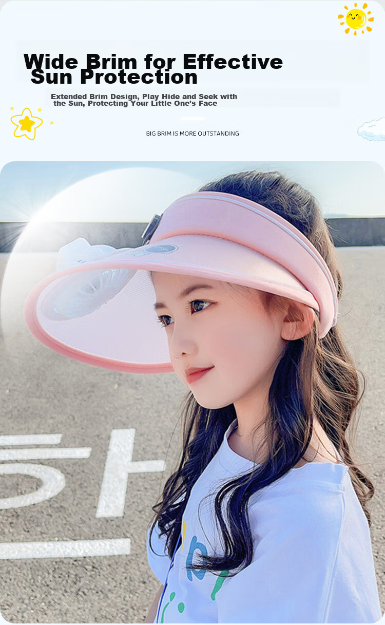 GLO-STORY Solar Fan Hat, Children's Sun Protection Cap, Outdoor Beach UV-Resistant Sun Hat 3