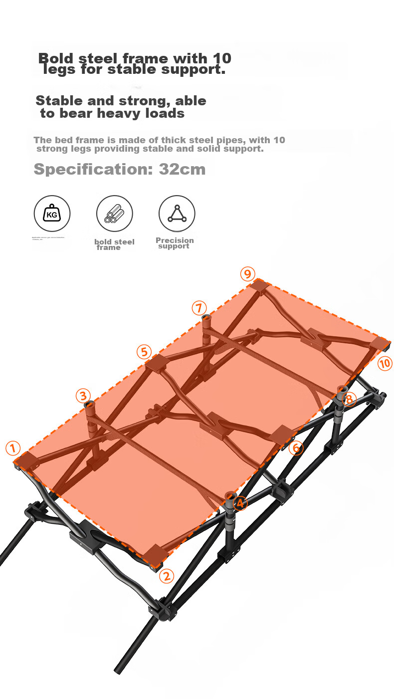 JEEP Folding Bed Lounger, Nap Bed, Office Single Bed Mattress, Integrated Siesta Bed, Camp Bed, Khaki Color 5